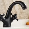 Vòi chậu nóng lạnh đồng thau màu đen Haduvico VR059