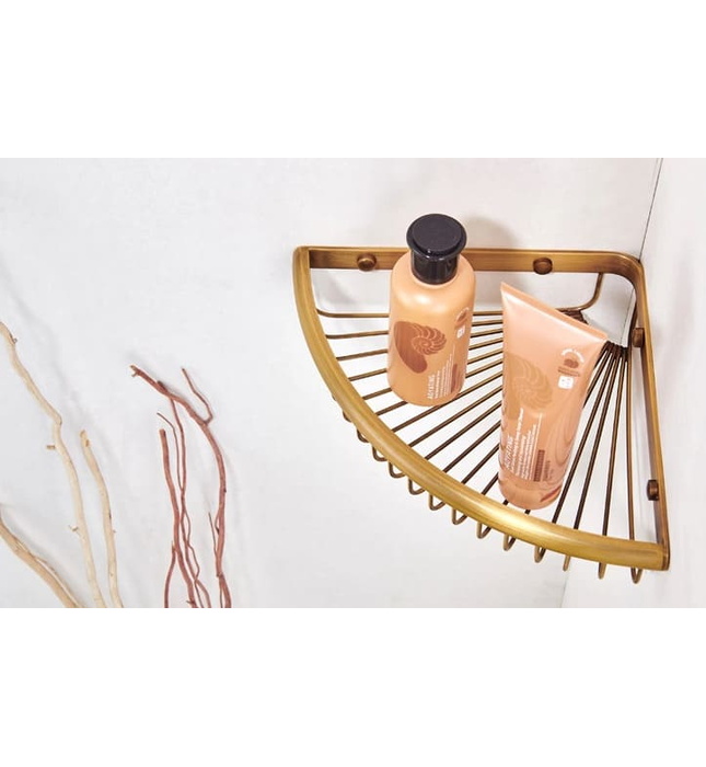 Kệ góc để đồ phòng tắm bằng đồng Haduvico PK085