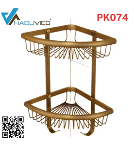 Kệ góc 2 tầng để đồ phòng tắm bằng đồng Haduvico PK074