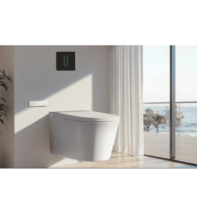 Van xả bồn cầu cảm ứng âm tường dùng pin điện Aquatiz D600031 màu đen