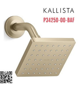 Bát sen tắm vuông và tay sen gắn tường màu vàng Kallista P34250-00-BAF