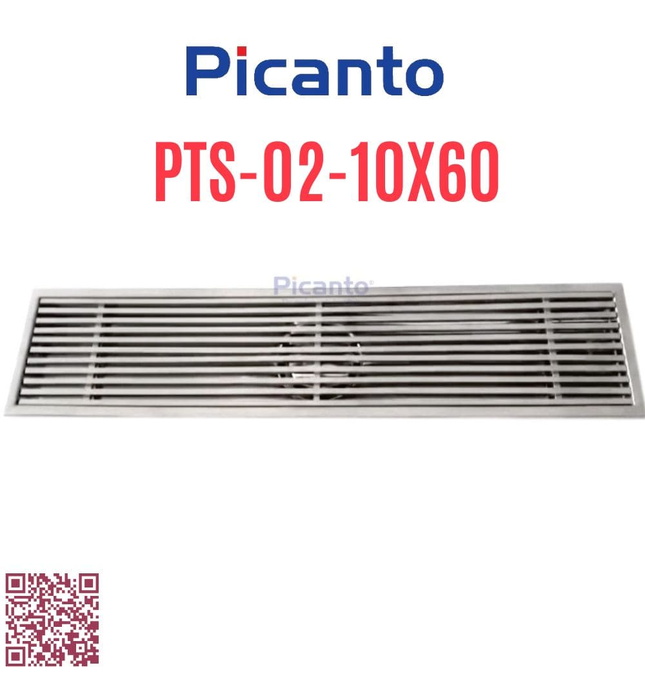 Ga thoát sàn dài SUS304 D60-90 Picanto PTS-02 10x60cm