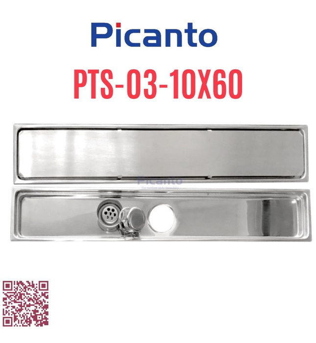 Ga thoát sàn dài SUS304 D60-90 Picanto PTS-03 10x60cm