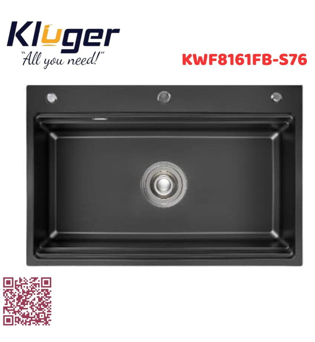 Chậu rửa bát 1 hố màu đen Kluger KWF8161FB-S76