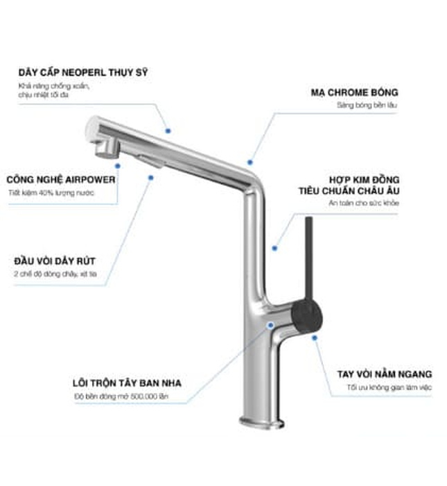 Vòi chậu rửa bát dây rút Kluger KLF0001C