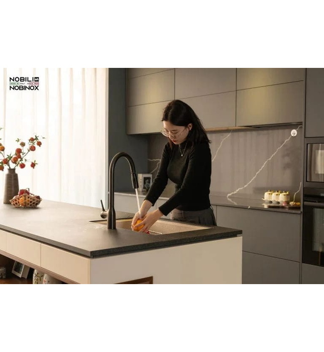 Vòi bếp nóng lạnh dây rút màu đen Italy Nobili Mania NB308G (CU128137GUP)