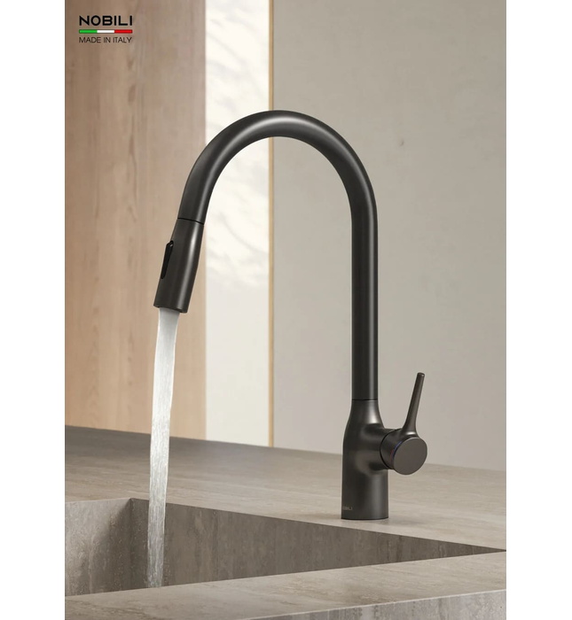 Vòi bếp nóng lạnh dây rút màu đen Italy Nobili Mania NB308G (CU128137GUP)
