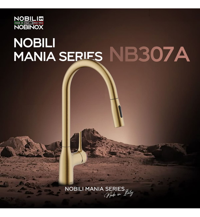 Vòi bếp nóng lạnh dây rút màu vàng Ý Nobili Mania NB307A (CU128137GTP)