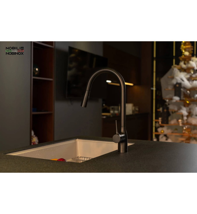 Vòi bếp nóng lạnh dây rút màu đen Italy Nobili Mania NB308G (CU128137GUP)