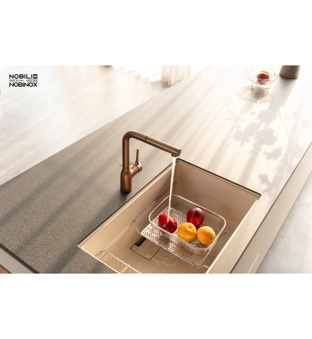 Vòi bếp nóng lạnh dây rút màu vàng Ý Nobili Mania NB217B (CU128117/1TA)