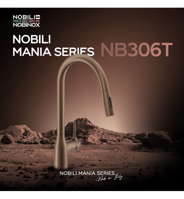 Vòi bếp nóng lạnh dây rút màu vàng đậm Ý Nobili Mania NB306T (CU128137TA)