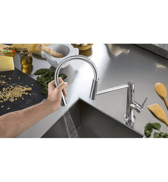 Vòi chậu rửa bát cần mềm 2 đầu xả Italy Nobili Lavante NB303 (MV123300CR)