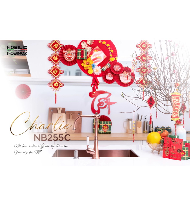 Vòi bếp nóng lạnh tân cổ điển đỏ hồng Ý Nobili Charlie NB255C (CH75513RA)