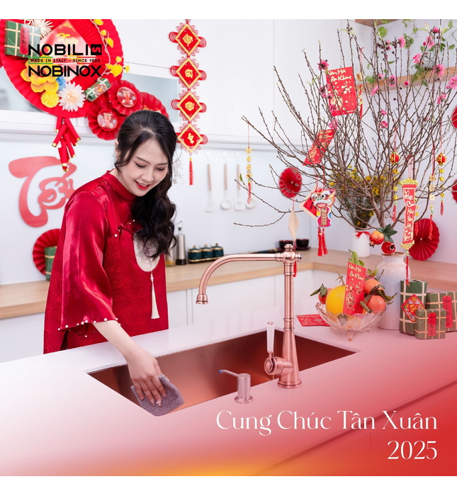 Vòi bếp nóng lạnh tân cổ điển đỏ hồng Ý Nobili Charlie NB255C (CH75513RA)