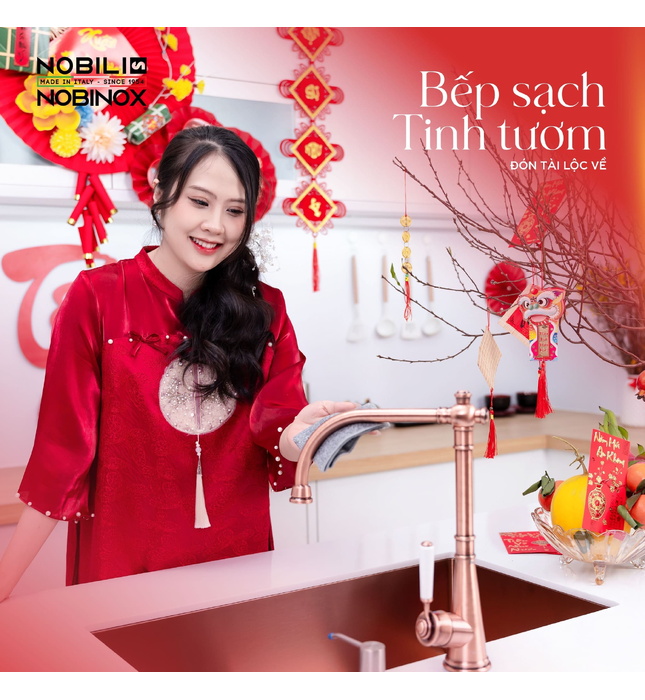 Vòi bếp nóng lạnh tân cổ điển đỏ hồng Ý Nobili Charlie NB255C (CH75513RA)