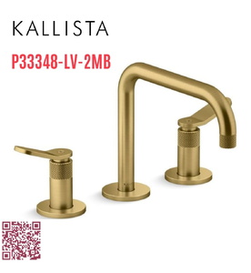 Vòi chậu rửa mặt nóng lạnh cổ thấp màu đồng Kallista P33348-LV-2MB