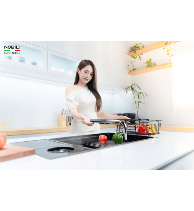 Vòi bếp nóng lạnh dây rút nâng hạ độ cao Ý Nobili Table NB242 (AQ93500CR)