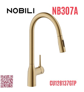Vòi bếp nóng lạnh dây rút màu vàng Ý Nobili Mania NB307A (CU128137GTP)