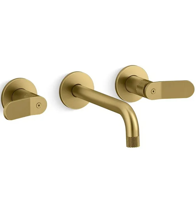 Vòi chậu rửa mặt âm tường nóng lạnh màu đồng Kallista P33353-LV-BLH
