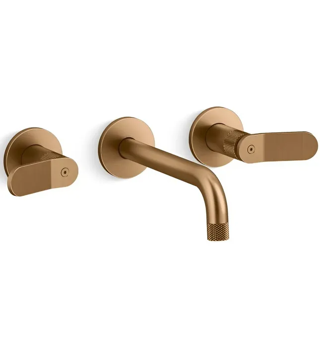 Vòi chậu rửa mặt âm tường nóng lạnh màu đồng Kallista P33353-LV-BLH