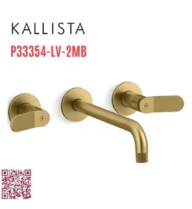 Vòi chậu rửa mặt âm tường, vòi dài màu đồng Kallista P33354-LV-2MB