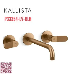 Vòi chậu rửa mặt âm tường, vòi dài màu đồng Kallista P33354-LV-BLH