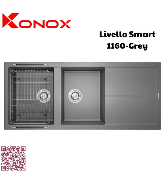Chậu rửa bát 2 hố bàn phải Konox Livello Smart 1160-Grey