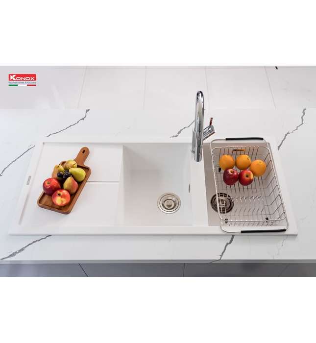 Chậu rửa bát 2 hố bàn phải Konox Livello Smart 1160-White Silver