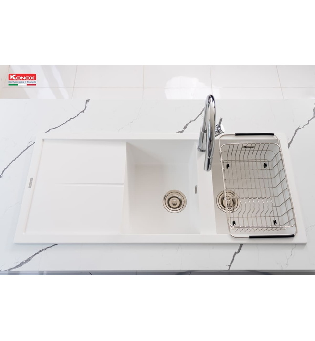 Chậu rửa bát 2 hố bàn phải Konox Livello Smart 1160-White Silver