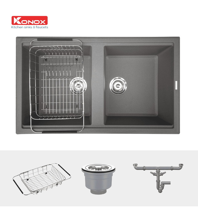 Chậu rửa bát 2 hố Konox Phoenix Smart 860-Grey