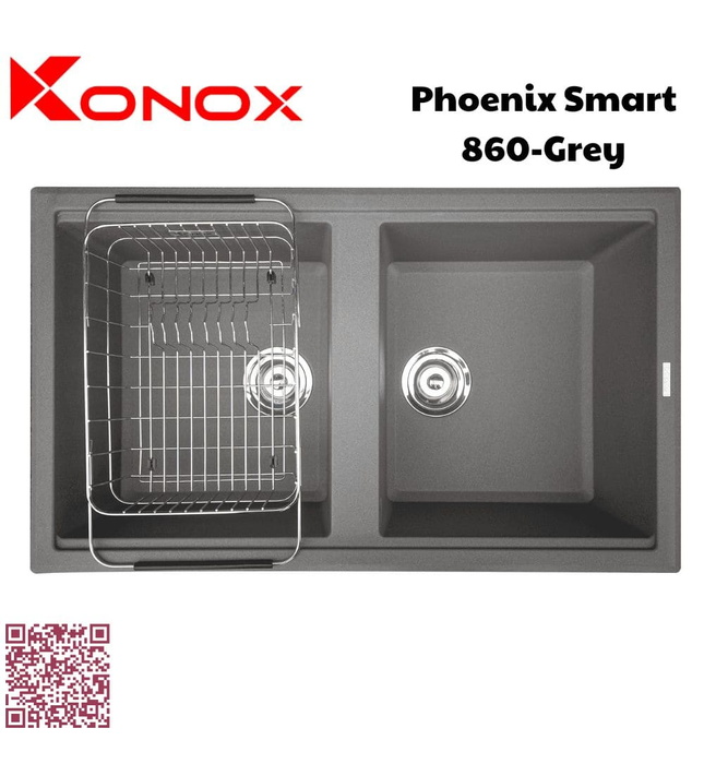 Chậu rửa bát 2 hố Konox Phoenix Smart 860-Grey