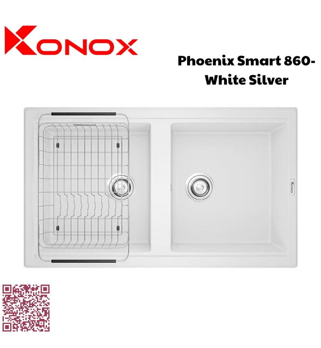 Chậu rửa bát 2 hố Konox Phoenix Smart 860-White Silver
