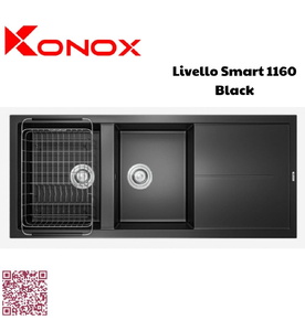 Chậu rửa bát 2 hố bàn phải Konox Livello Smart 1160-Black