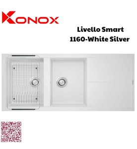 Chậu rửa bát 2 hố bàn phải Konox Livello Smart 1160-White Silver