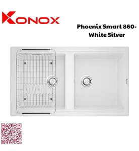 Chậu rửa bát 2 hố Konox Phoenix Smart 860-White Silver