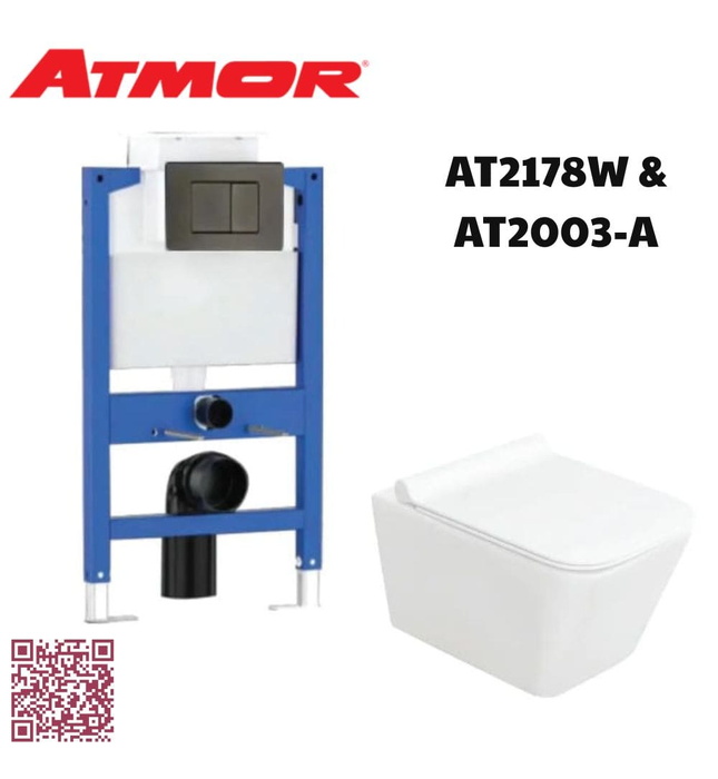 Bồn cầu âm tường gồm kết nước ATMOR AT2178W & AT2003-A