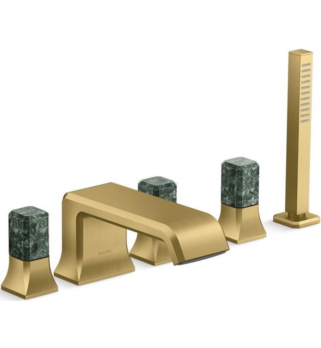 Vòi xả bồn tắm 5 lỗ màu đen - đá cẩm thạch xanh Kallista P32712-GTM-PGP
