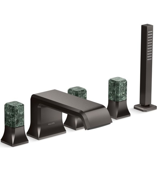 Vòi xả bồn tắm 5 lỗ màu đồng - đá cẩm thạch xanh Kallista P32712-GTM-BLH