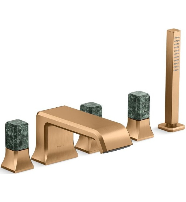 Vòi xả bồn tắm 5 lỗ màu đen - đá cẩm thạch xanh Kallista P32712-GTM-PGP