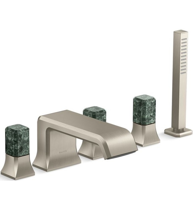 Vòi xả bồn tắm 5 lỗ màu đồng - đá cẩm thạch xanh Kallista P32712-GTM-BLH