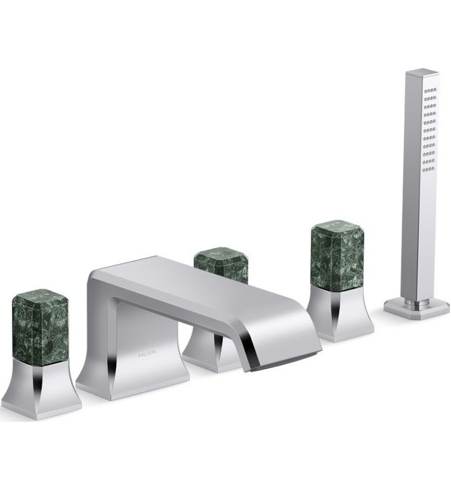 Vòi xả bồn tắm 5 lỗ màu đồng - đá cẩm thạch xanh Kallista P32712-GTM-BLH