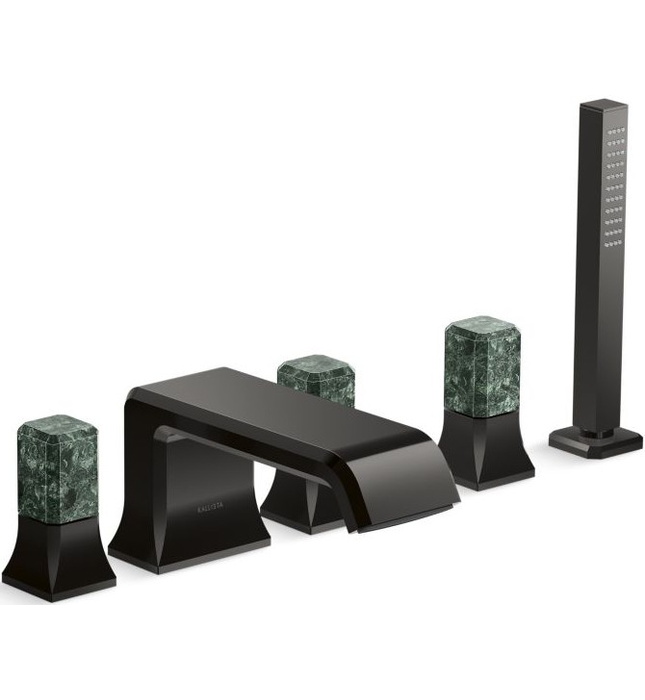 Vòi xả bồn tắm 5 lỗ màu đồng - đá cẩm thạch xanh Kallista P32712-GTM-BLH