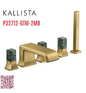 Vòi xả bồn tắm 5 lỗ màu đồng - đá cẩm thạch xanh Kallista P32712-GTM-2MB