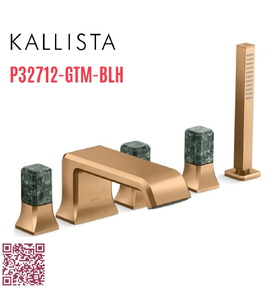 Vòi xả bồn tắm 5 lỗ màu đồng - đá cẩm thạch xanh Kallista P32712-GTM-BLH