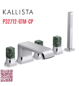 Vòi xả bồn tắm 5 lỗ màu chrome - đá cẩm thạch xanh Kallista P32712-GTM-CP