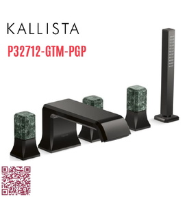 Vòi xả bồn tắm 5 lỗ màu đen - đá cẩm thạch xanh Kallista P32712-GTM-PGP