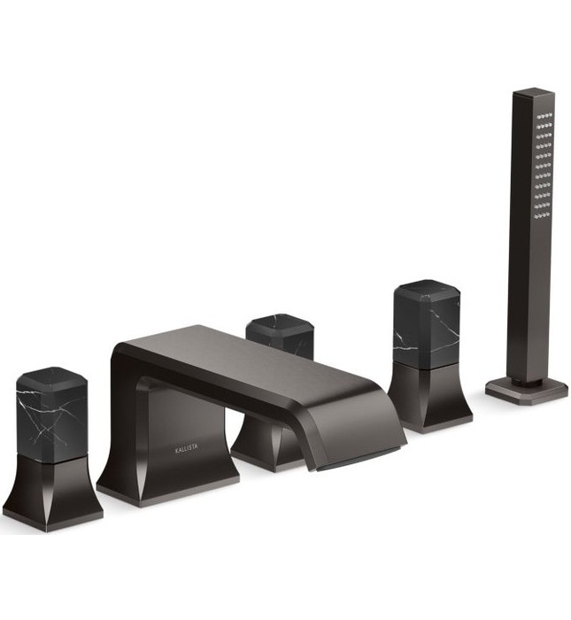 Vòi xả bồn tắm 5 lỗ màu đồng - đá cẩm thạch đen Kallista P32712-NM-BLH