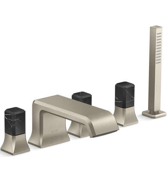 Vòi xả bồn tắm 5 lỗ màu đồng - đá cẩm thạch đen Kallista P32712-NM-BLH