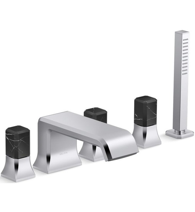 Vòi xả bồn tắm 5 lỗ màu đen - đá cẩm thạch đen Kallista P32712-NM-PGP