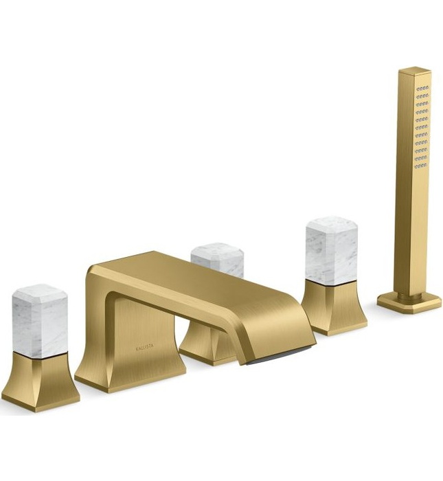 Vòi xả bồn tắm 5 lỗ màu đen - đá cẩm thạch trắng Kallista P32712-WC-PGP